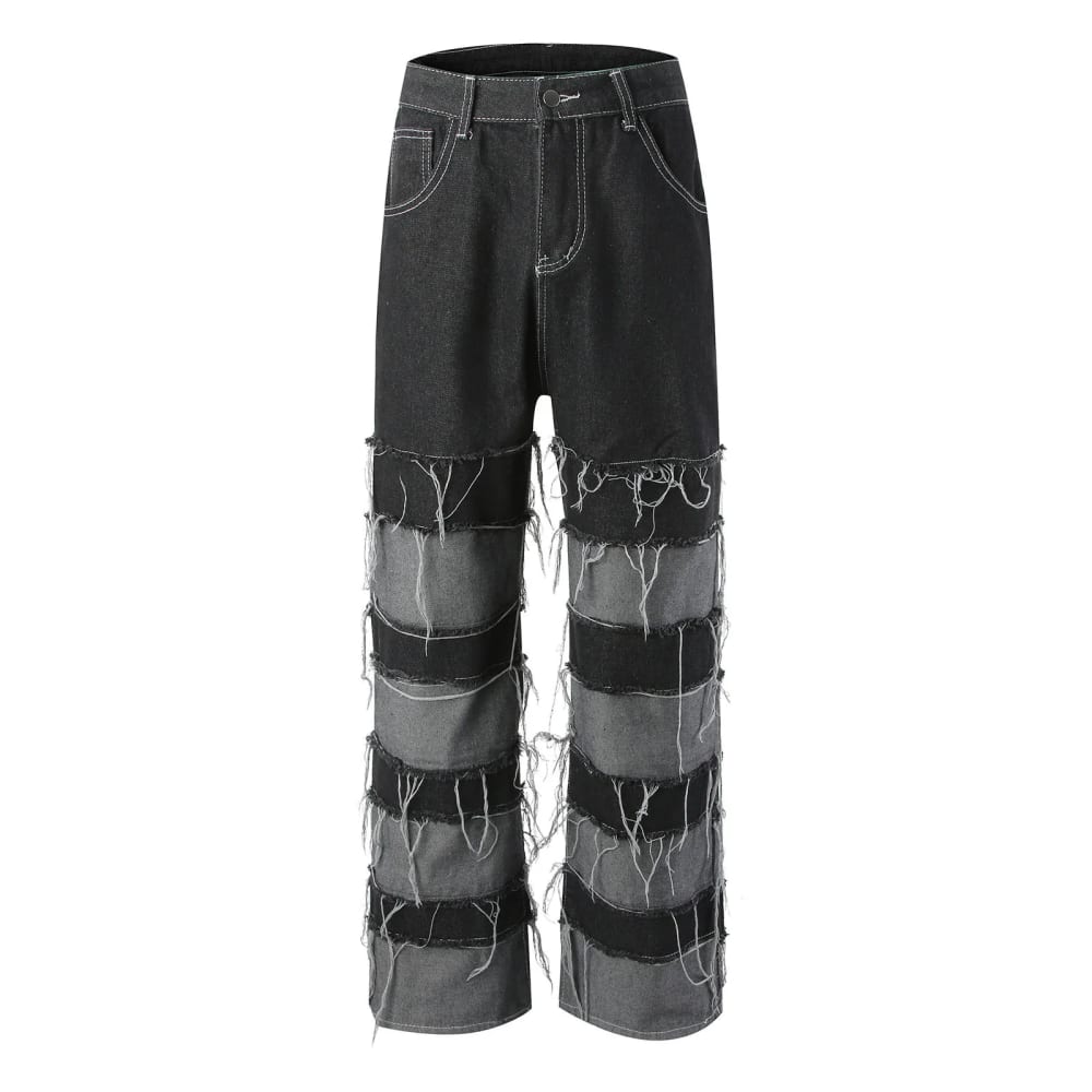 Tassel Jeans Men Patchwork Wide Leg Lazy Style